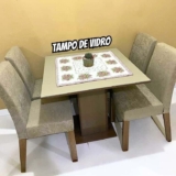 Conjunto Sala de Jantar Madesa Evelin Mesa Tampo de Vidro com 4 Cadeiras – Rustic/Crema/Imperial – Marrom