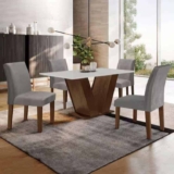 Conjunto Sala de Jantar Mesa 120x80cm Tampo MDF com 4 Cadeiras Espanha Yescasa Chocolate/Grafite – Marrom