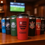 Copo Térmico Emborrachado Inox 450 Ml Dos Times De Futebol