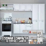 Cozinha Compacta Itatiaia Amanda Plus com 10 Portas, 1 Gaveta e 8 Prateleiras – 245cm de largura – Branco Neve