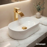 Cuba Pia de Apoio Sobrepor Oval 43×25 Branca Banheiro Lavabo Beltempo BT-2030