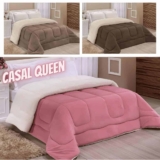 Edredom Sherpa Cobertor E Coberdrom Casal Queen Grosso Core Cor Avelã