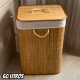 Eps-3903 Cesto Roupa Bambu Retangular Dobrável Com Tampa Alças 60l