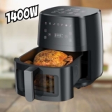 ESHMEL 5L Air Fryer 127v, Digital Airfryer, Fritadeira Eletrica Com Janela Transparente, Revestimento Antiaderente, Cesto Removíveis, Up to 200 ℃, 1400W, Preto