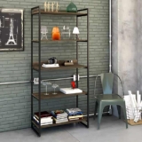 Estante Multiuso 5 Prateleiras 187x80cm Estilo Industrial, Compace, Kuadra, Carvalho Dark/Est.Preta