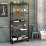 Estante Multiuso 5 Prateleiras 187x80cm Estilo Industrial, Compace, Kuadra, Carvalho Dark/Est.Preta