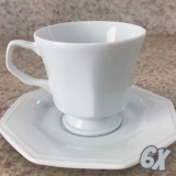 Estojo com 6 Xícaras Chá com Pires em Porcelana- Modelo Octogonal Prisma – Branca – fabricado pela Schmidt