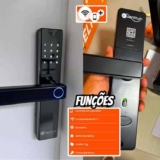 Fechadura Eletronica Digital Com Biometria Senha Kuantttum Delta Pro Tuya Wi-fi Cor Preta