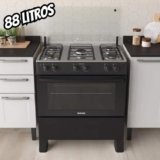 Fogão 5 Bocas Itatiaia Preto Star New Com Forno 88L e Tampa de Vidro Bivolt