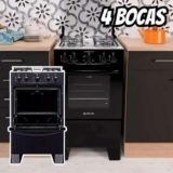 Fogão Atlas 4 bocas preto com forno limpa fácil Coliseum Plus – Forno 50l