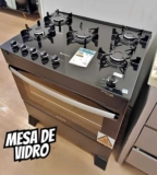 Fogão Atlas 5 Bocas preto Atenas Glass com Acendimento automático – Bivolt