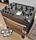 Fogão Atlas 5 Bocas preto Atenas Glass com Acendimento automático – Bivolt