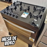 Fogão de pé Atlas Atenas Glass 5 Bocas A Gás Preto 110V/220V porta com visor e Forno de 86.5L