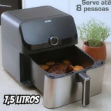 Fritadeira Sem Óleo Arno Air Fryer Mega Digital 7,5L AFD7, 1700W, Inox e Preta, Painel Touch, 8 Funções, Antiaderente, 110V