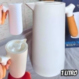 Garrafa Térmica 1l De Café Chá Nórdica Cabo Madeira Branca