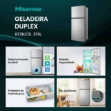 Geladeira Hisense Top Freezer Inverter Inox 375l Cinza