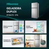 Geladeira Hisense Top Freezer Inverter Inox 375l Cinza