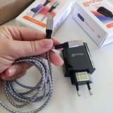 Geonav Cabo USB-C (tipo C) para USB-C (tipo C), 1,5 metros, nylon trançado, UCC04, Cinza/Branco