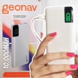 Geonav Power Bank, Carregador Portátil Universal 10.000mAh, 2 portas USB + 1 porta USB-C, Led Indicador de bateria, PB10KWT, Branco
