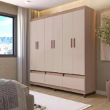 Guarda-Roupa Bartira Ilhéus com Cabideiro, 6 Portas de Bater, 3 Gavetas e 180cm de Largura – Avelã e Capuccino