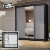 Guarda-roupa Casal 3 Porta Correr C/ Espelho Nobre Madesa Pc Cor Preto/Cinza