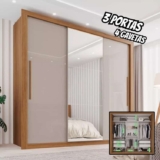 Guarda Roupa Casal 3 Portas Com Espelho 4 Gavetas Costa Rica
