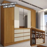 Guarda-Roupa Casal Honey 4 Portas 6 Gavetas com Espelho – Pnr Móveis