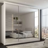 Guarda-Roupa Casal Luiza 3 Portas de Correr 4 Gavetas Espelhado Branco – Panorama Móveis