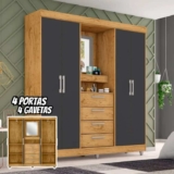 Guarda-roupa com Espelho 4 Portas 4 Gavetas Araplac Pequim