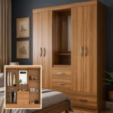 Guarda-roupa Espelho Embers 4 Portas 2 Gavetas Amêndola