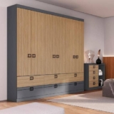Guarda-Roupa Herval 1734 com 6 Portas, 6 Gavetas e 5 Prateleiras – Grafite/Cedro