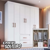 Guarda Roupa Solteiro 6 Portas 2 Gavetas Sidney Doripel Cor Branco