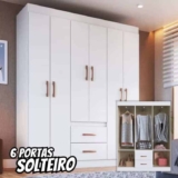 Guarda Roupa Solteiro 6 Portas 2 Gavetas Sidney Doripel Cor Branco