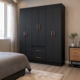 Guarda Roupa Solteiro 6 Portas 2 Gavetas Sidney Doripel Cor Preto