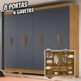 Guarda Roupas Casal 8 Portas 4 Gavetas Diplomata Casal Moval Freijó e Cinza