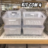 House Organizer Kit 4 Organizadores Geladeira Armário Cozinha 2,2 Litros Alimentos Vegetais