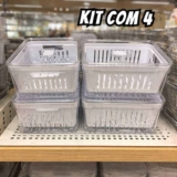 House Organizer Kit 4 Organizadores Geladeira Armário Cozinha 2,2 Litros Alimentos Vegetais