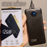 I2GO, Carregador Portátil (Power Bank) Ultra Rápido 10000mAh, Power Delivery 20W, 2 Saídas USB + 1 Saída/Entrada USB-C, Preto, i2GO PRO