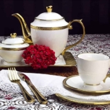 Jogo de 3 Peças para Chá de Porcelana Rojemac Branco / Dourado