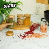 JOGO DE 5 POTES HERMÉTICOS DE VIDRO TAMPA DE BAMBU – 250 ML