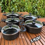 Jogo De Panelas 5 Pçs Antiaderente Tampa De Vidro