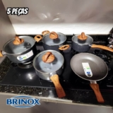 Jogo de Panelas Brinox Antiaderente Ceramic Life 5 Peças Smart Plus C/ Indução Granito