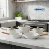 Jogo de Panelas Brinox Revestimento Cerâmico Creme 5 Peças Ceramic Life Nordic