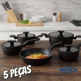 Jogo de Panelas Brinox Revestimento Cerâmico de Alumínio Preto 5 Peças Carbon Ceramic Life