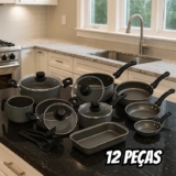 Jogo de Panelas Eirilar Antiaderente de Alumínio Grafite 12 Peças Facility
