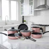 Jogo de Panelas Elegan com Tampa Vidro 8 Peças- Rosa