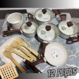 Jogo De Panelas Indução Mimo Cerâmica 12 Peças Mármol Cor Marmol / Vanilla