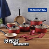 Jogo de Panelas Tramontina Turim em Alumínio com Revestimento Interno e Externo em Antiaderente Starflon Max Vermelho 10 Peças