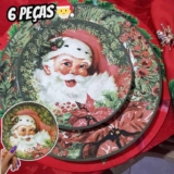 Jogo de Pratos de Cerâmica Redondos Raso – de Sobremesa Alleanza Natal 6 Peças