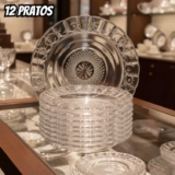 Jogo De Pratos Fundos Egípcio 12 Peças Estrela Transparente